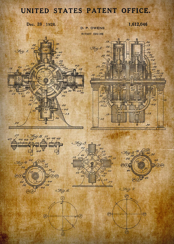 1926 Vintage rotary engine patent