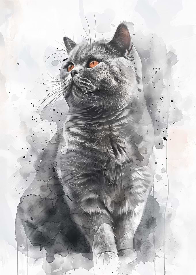 Gray Cat Watercolor Portrait
