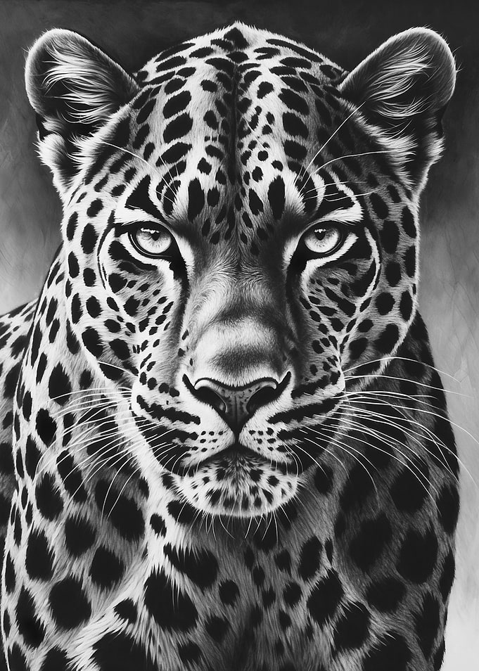 African Leopard Close-Up Portrait in Black & White