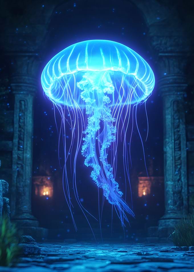 Glowing Jellyfish in Ruins