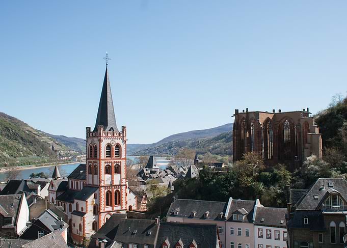 German Town with Church and Ruins