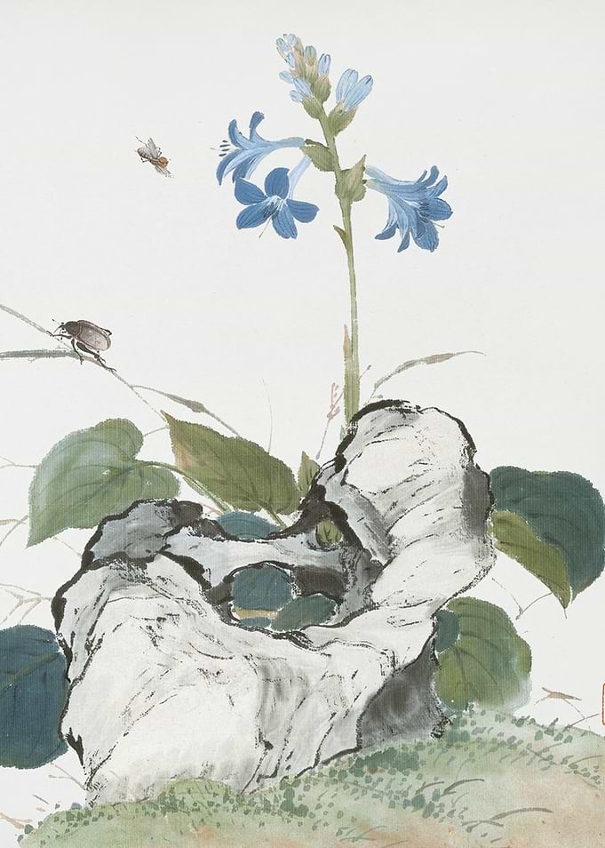 Blue Flower and Stone Painting