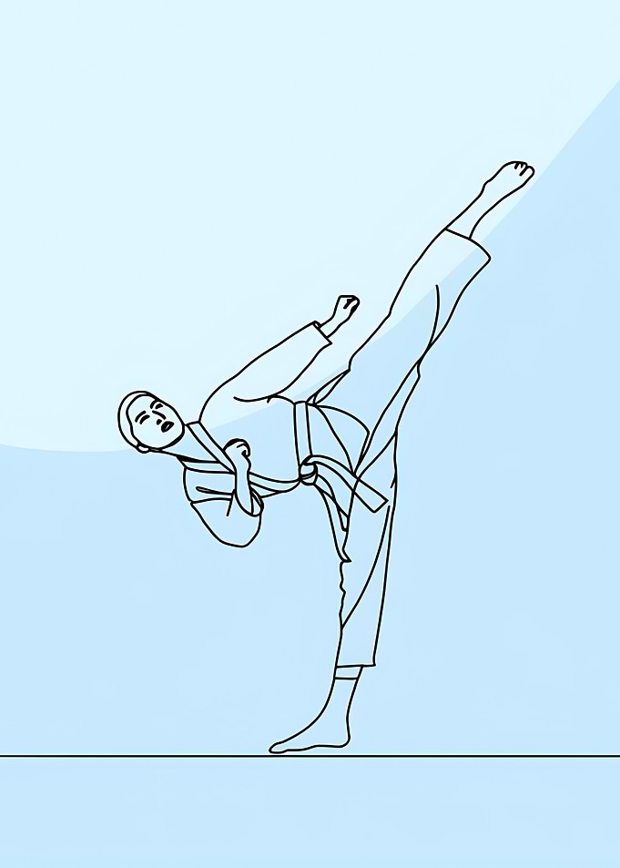 Karate Kick Minimalist Line Art