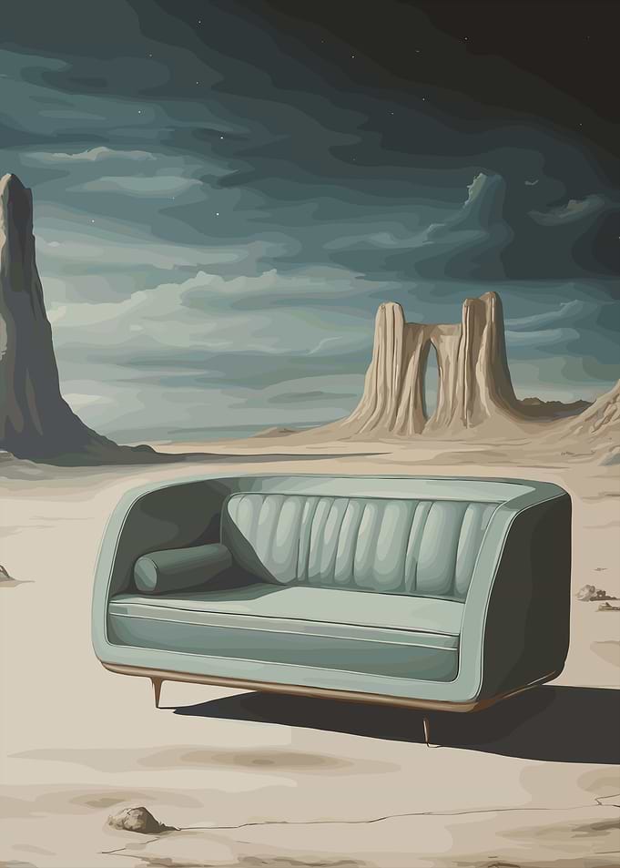 Mid-Century Sofa in Desert Landscape