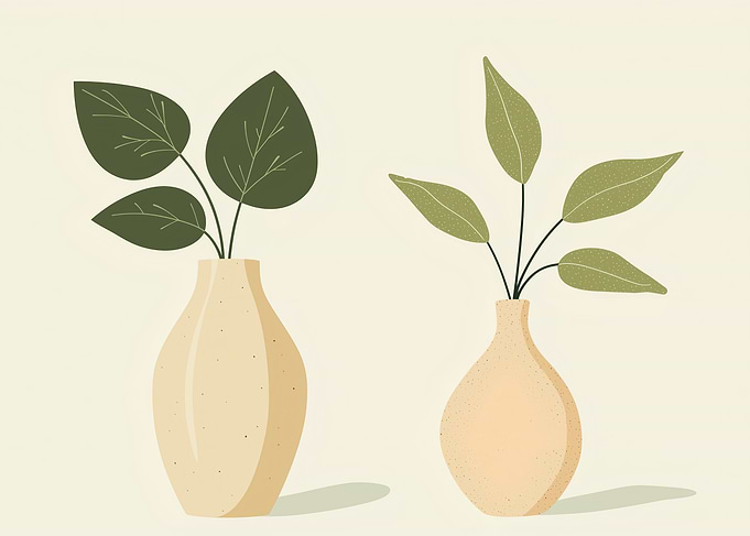 Two Vases with Green Plants