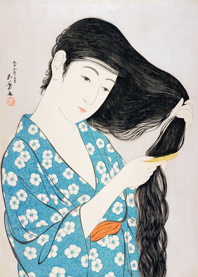 Japanese Woman Combing Hair