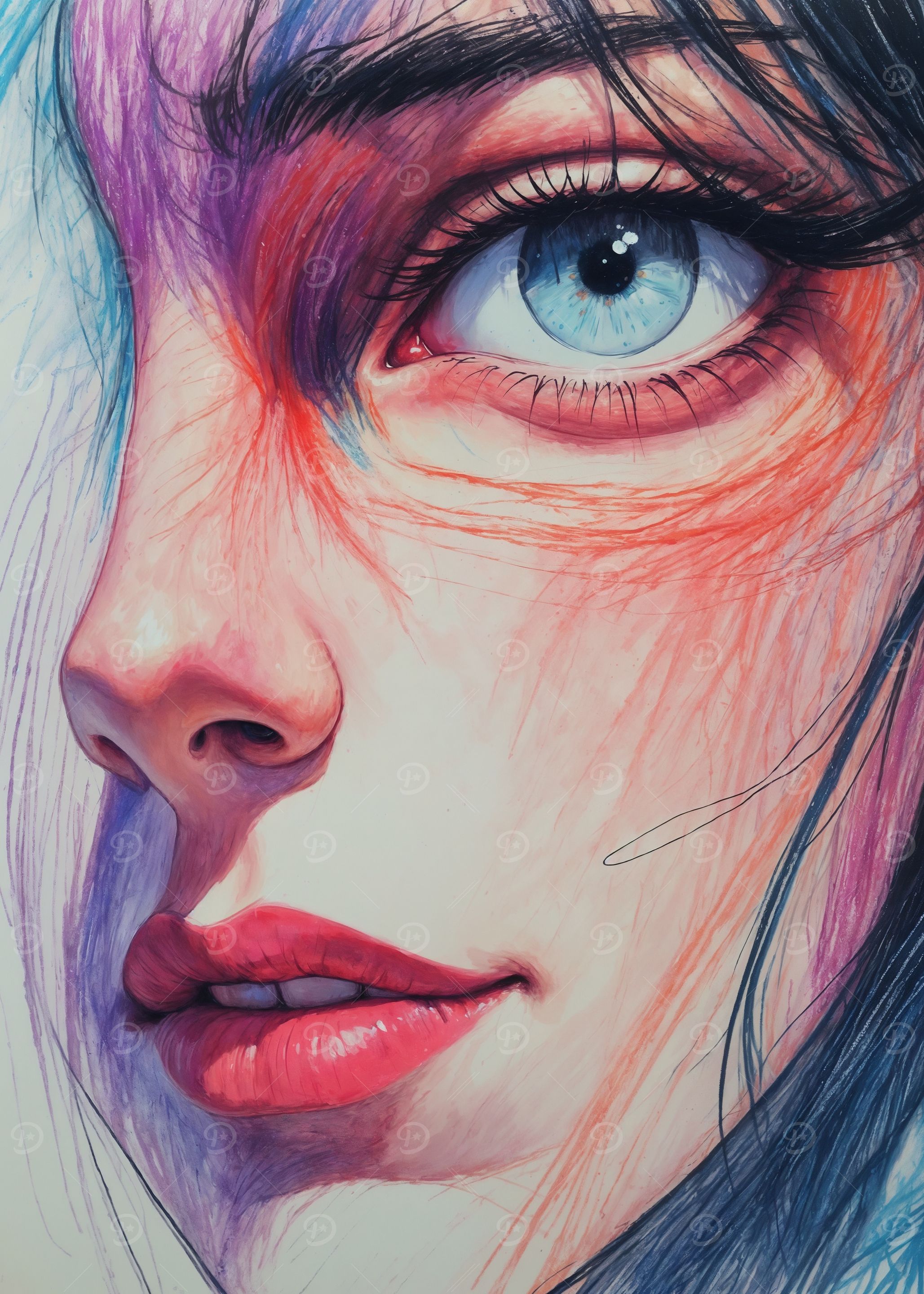 Close-up Portrait with Blue Eyes drawing