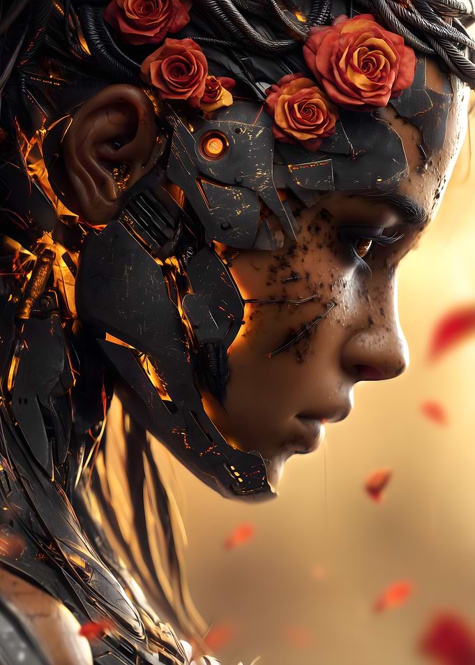 Cyberpunk Woman with Roses
