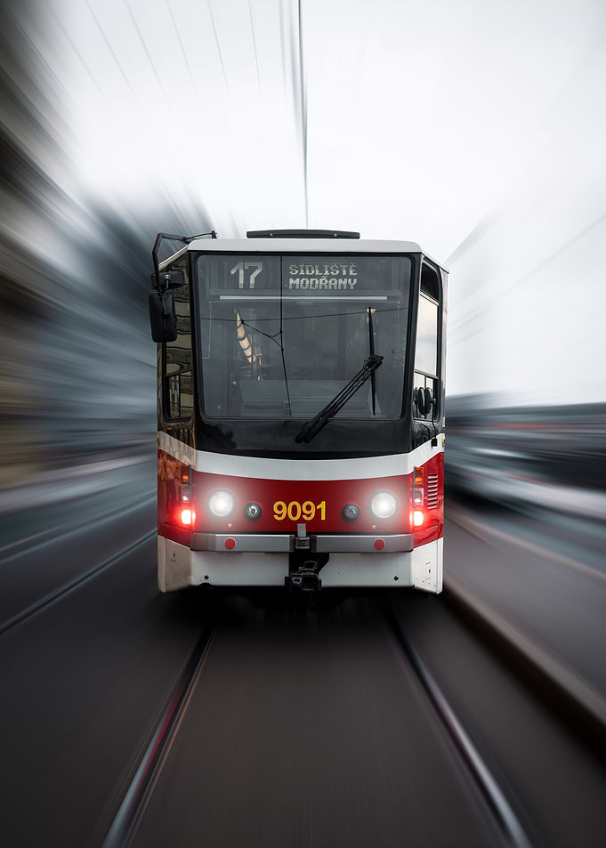 Tram in Prague in Motion