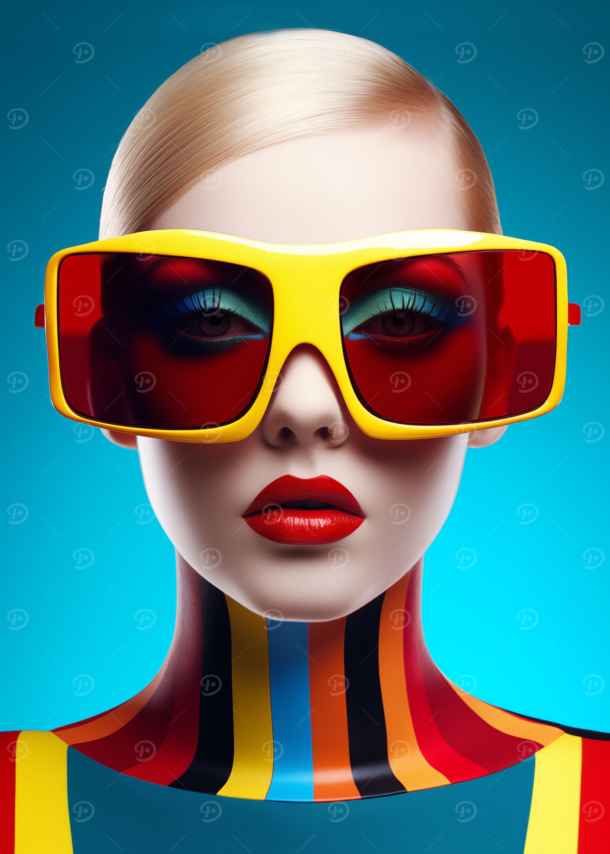 Retro Fashion Woman with Colorful Sunglasses