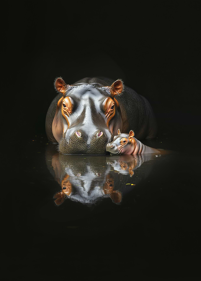 Hippopotamus Mother and Calf
