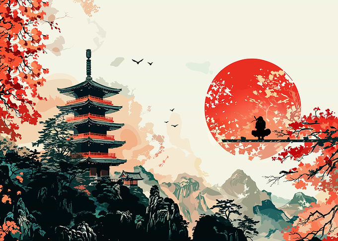 Japanese Pagoda Sunset