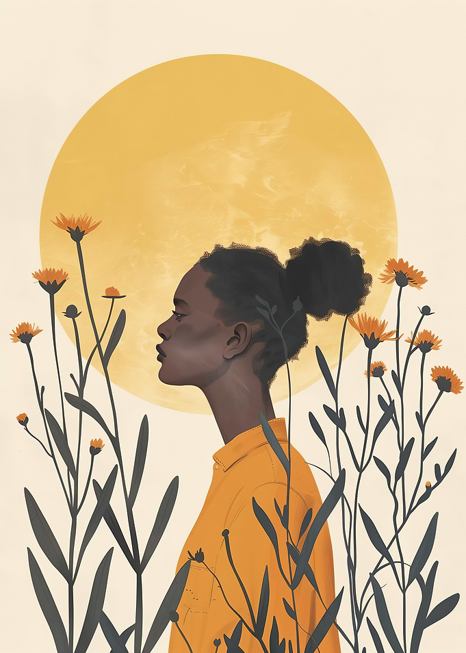 Woman in Field with Sun