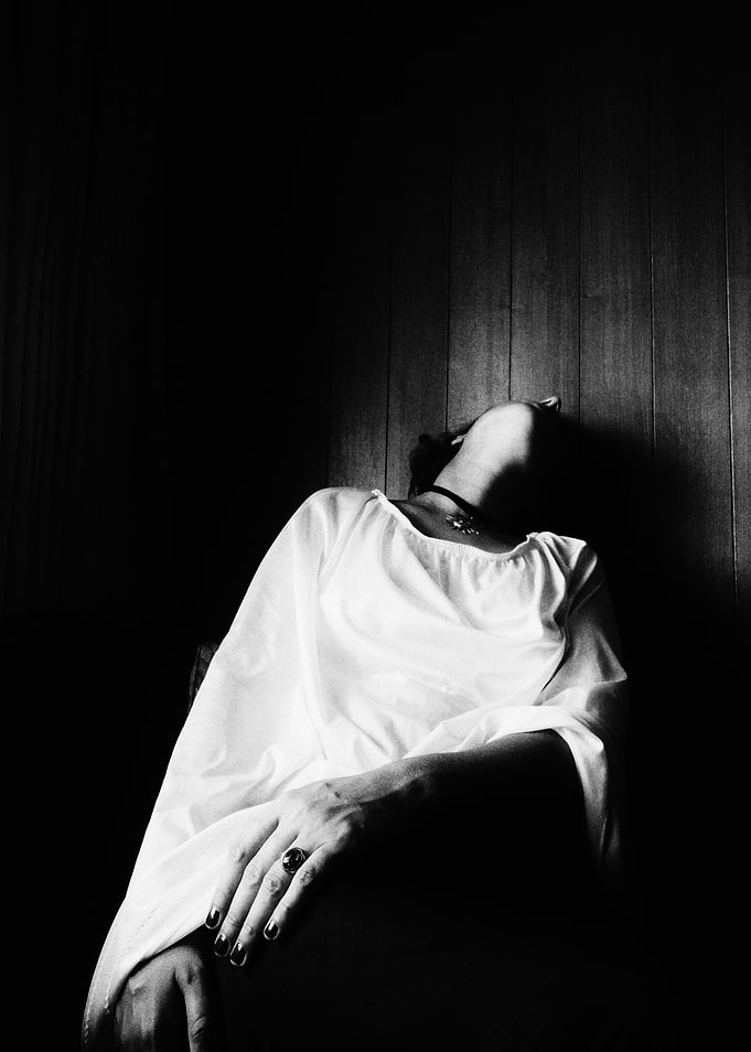 Woman in White, Black and White Photo
