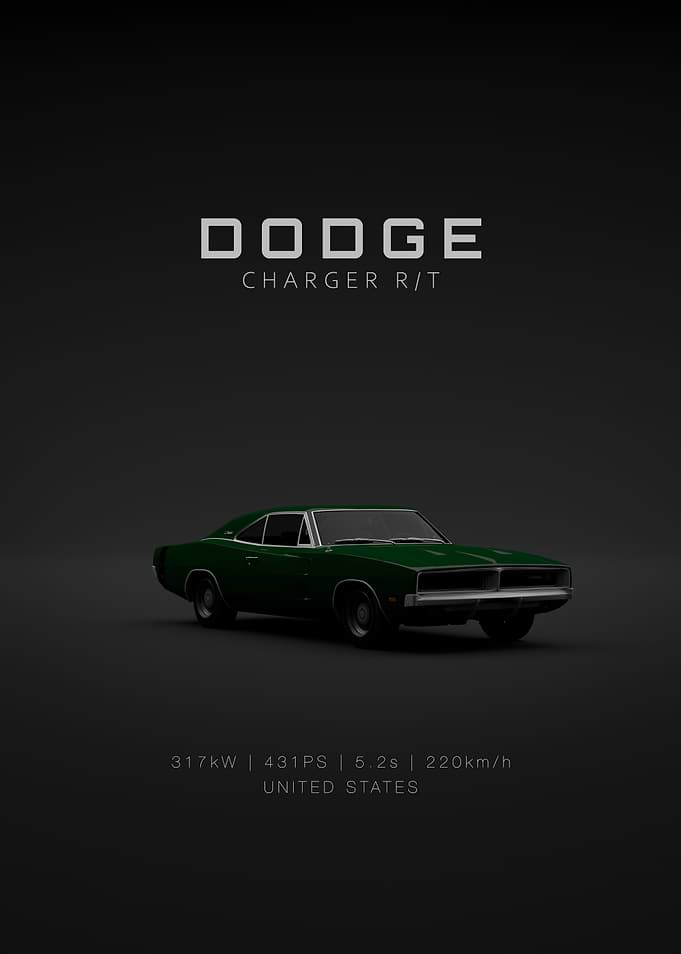 Front Dodge Charger RT 1969 - Green Specs