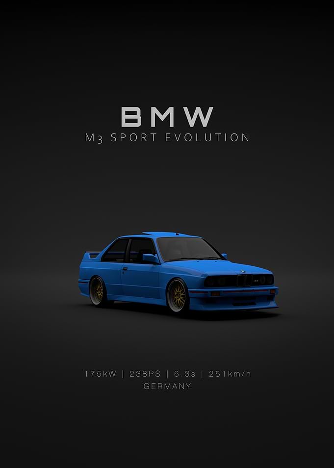 Front BMW M3 E30 Evo 3 Blue - Specs
