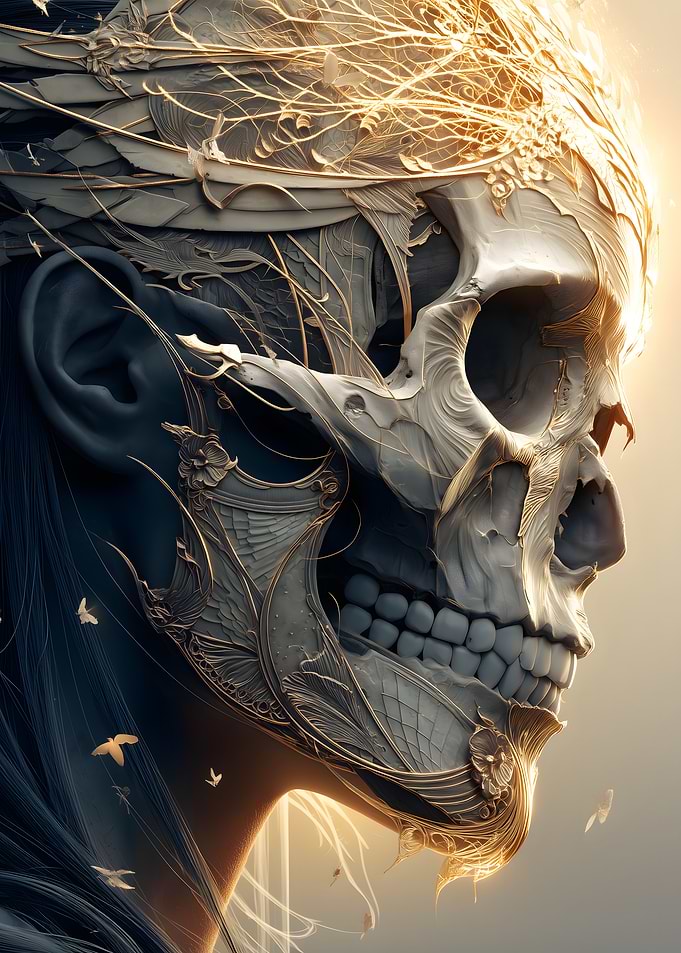 Golden Skull with Floral Design