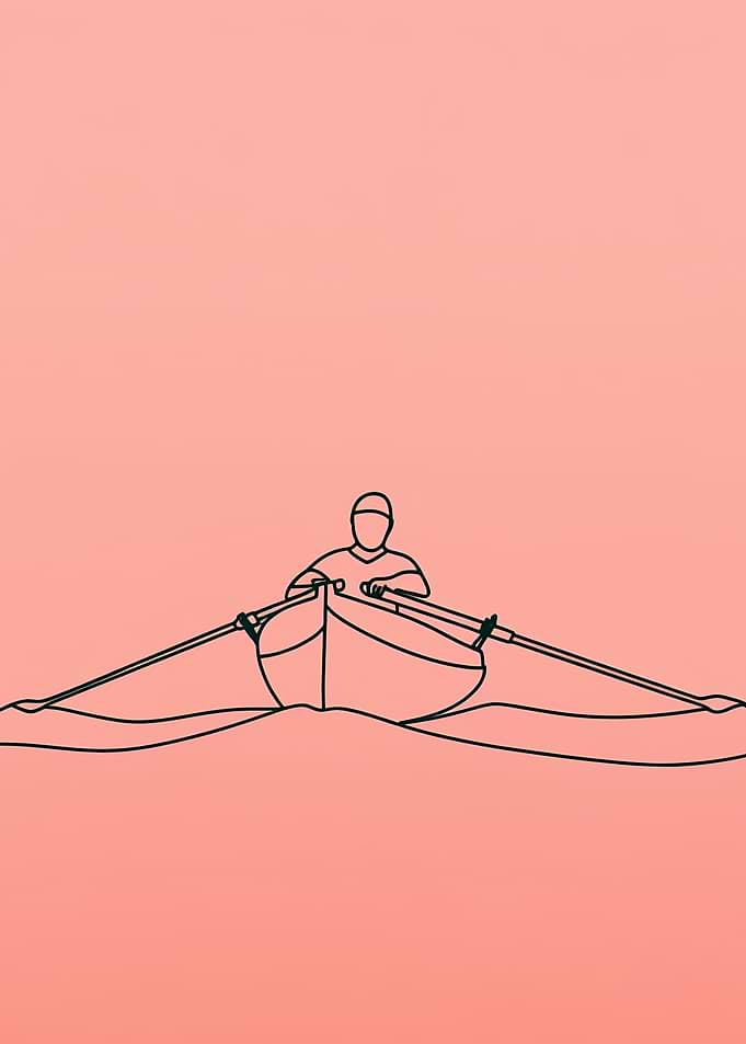 Single Oar Rowing Minimalist Line Art