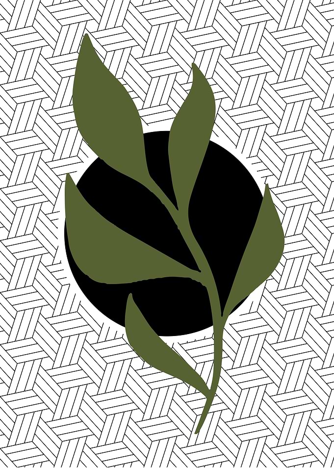 Green Leaf on Black Circle