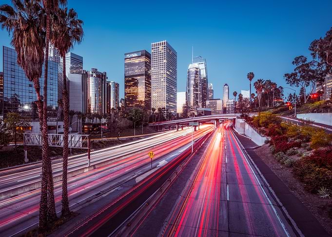 The skyline of Los Angeles at night