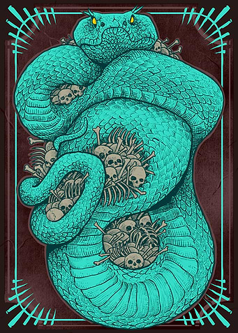 Cyan Snake with Skulls