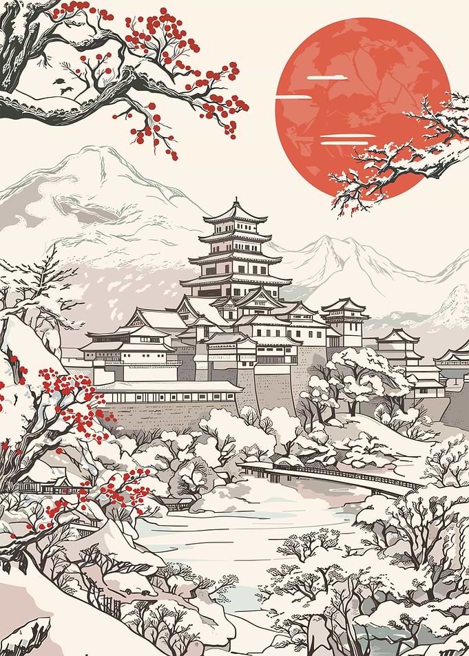 Japanese Castle Winter Landscape