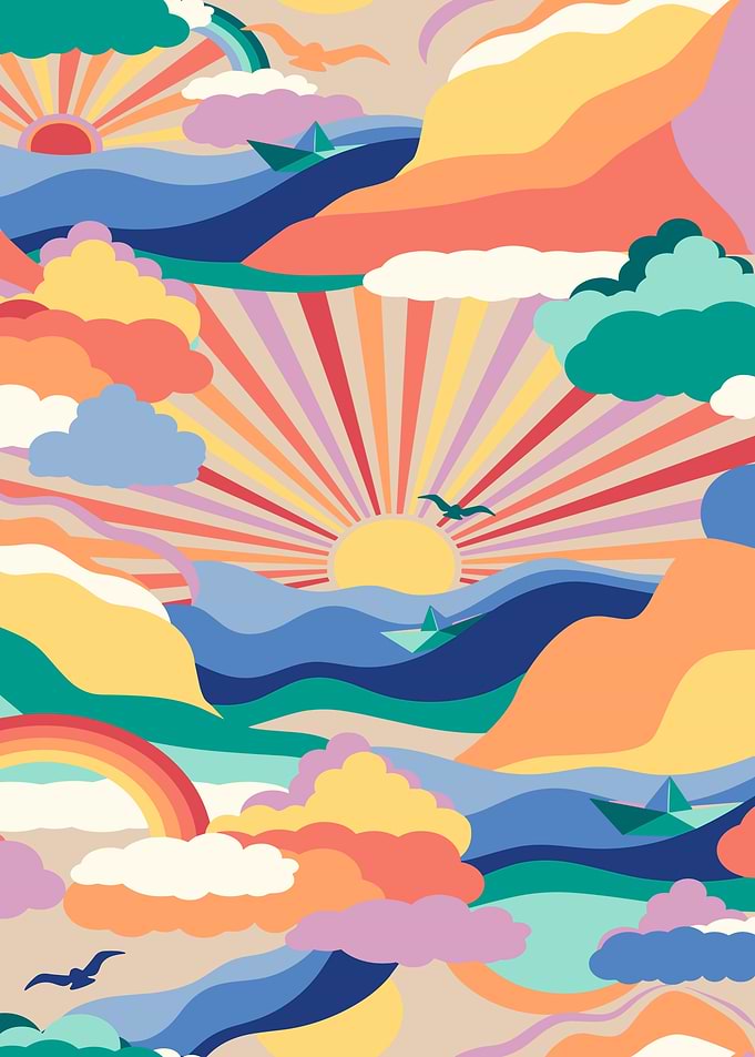 Sunrise Landscape with Paper Boats