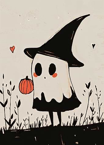 Cute Ghost in Witch Hat