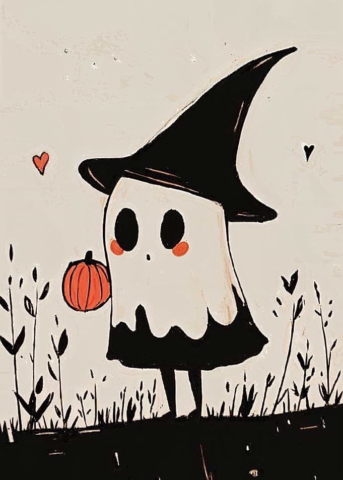 Cute Ghost in Witch Hat