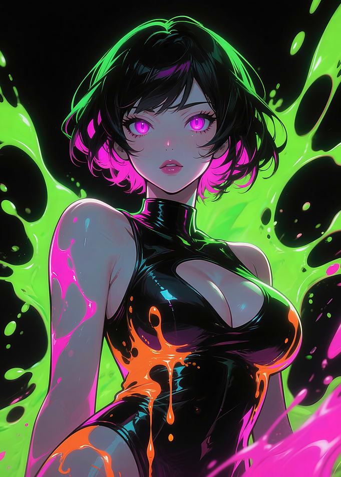 Lyra Blaze - Neon Eyes, Jet-Black Tousled Hair