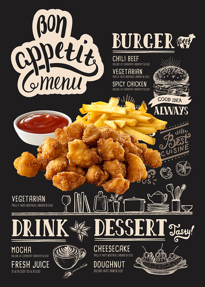 Restaurant Menu with Chicken Nuggets