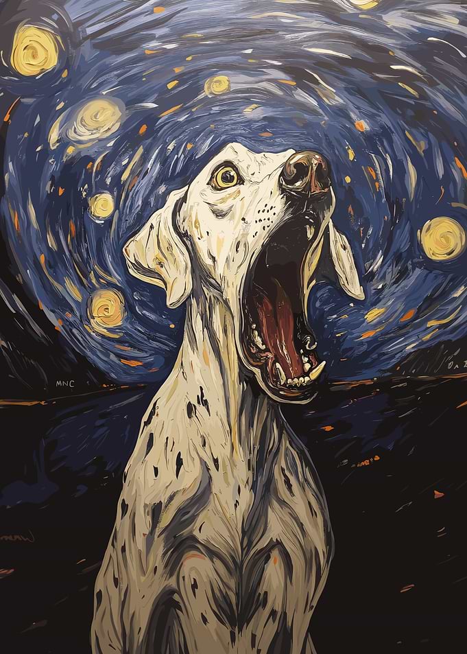 Dog Scream in Starry Night