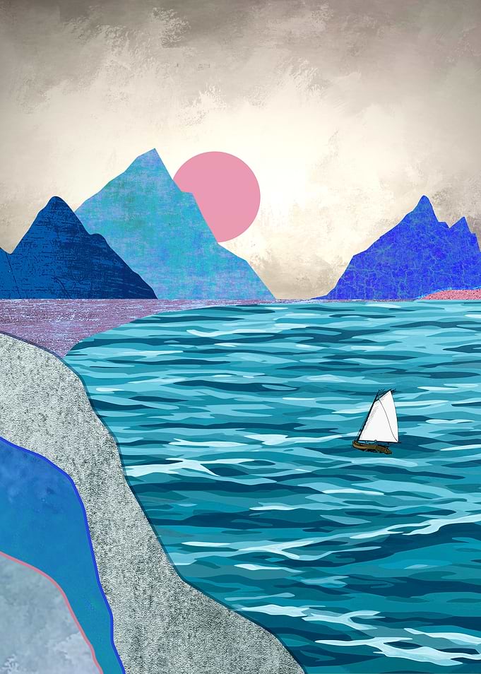 Sailboat Under Pink Sunset