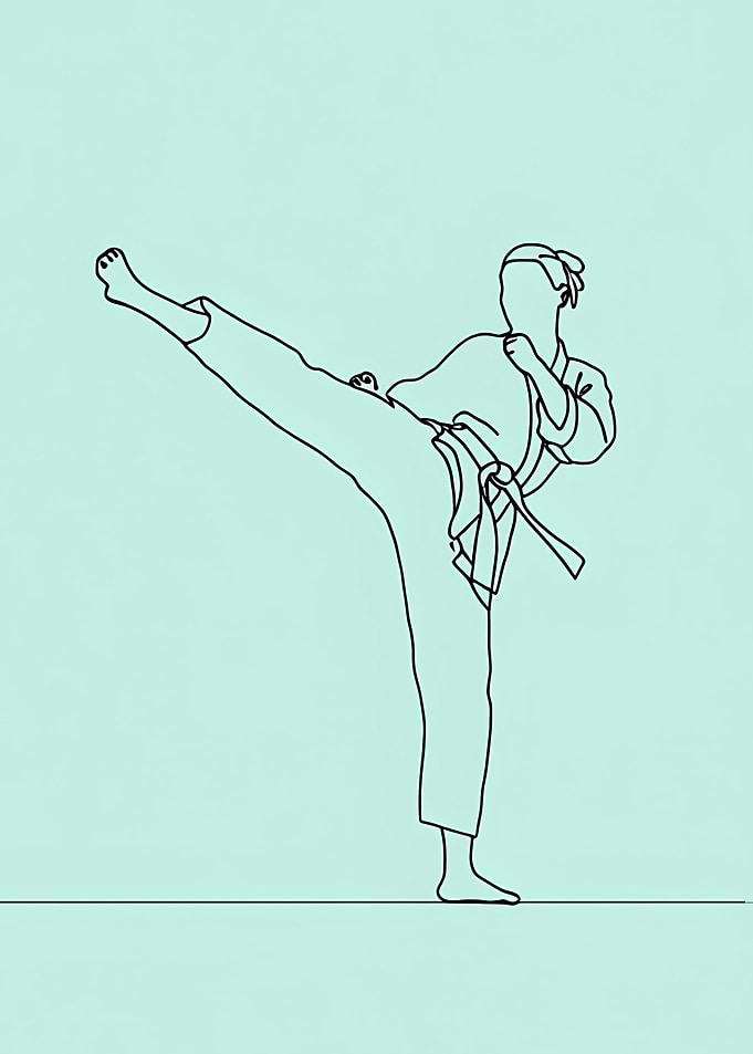 Karate Kick Minimalist Line Art
