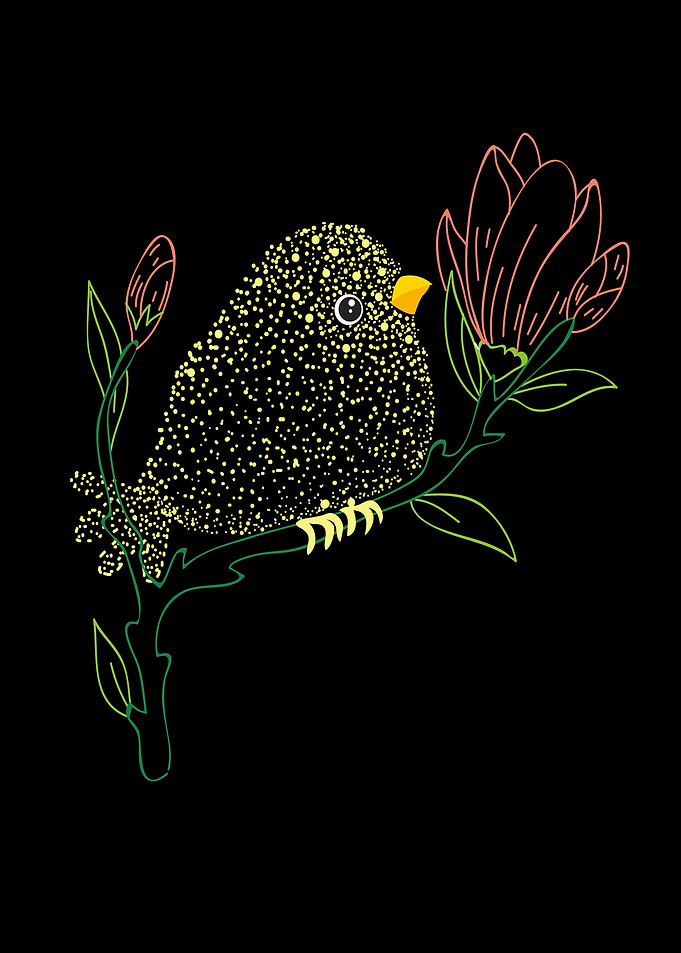 Bird on Branch with Flower