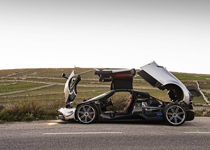 Silver Pagani Huayra Roadster