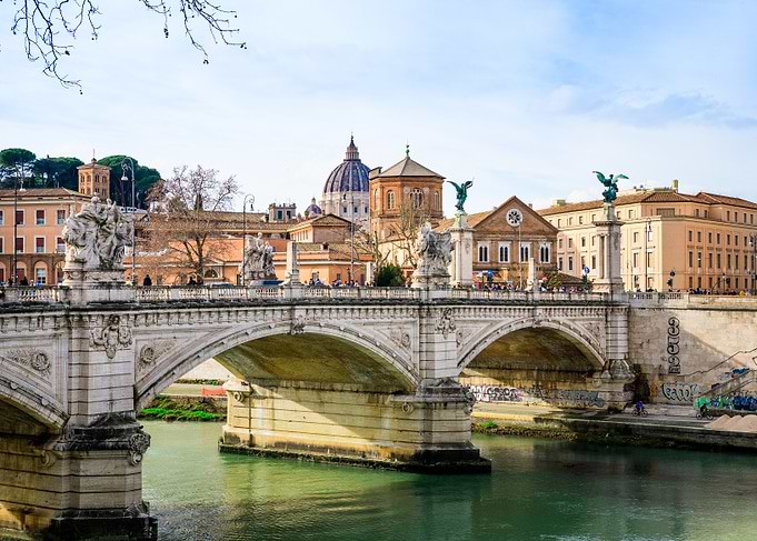 Bridge over Tiber River in Rome