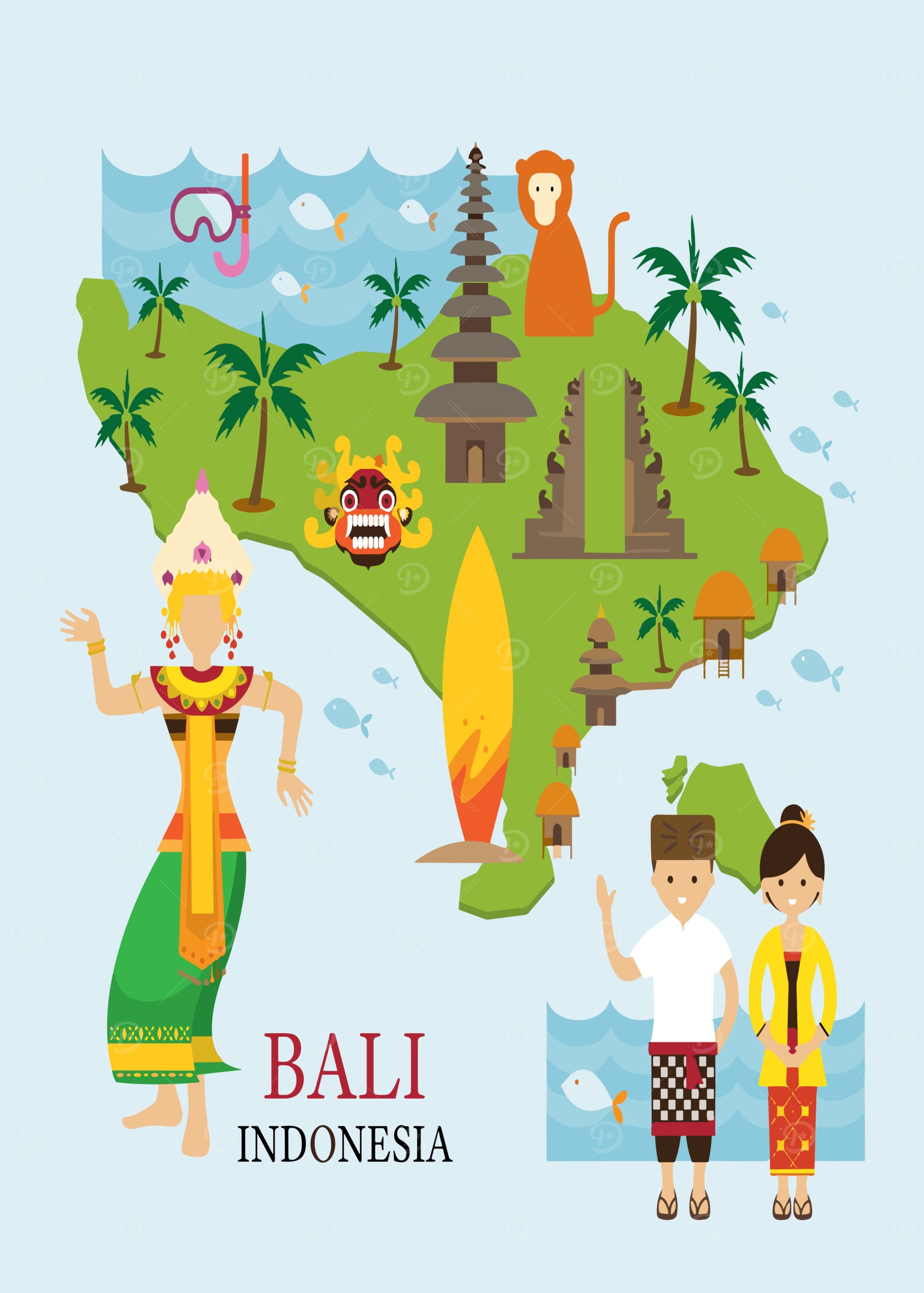 Bali Indonesia Travel Illustration