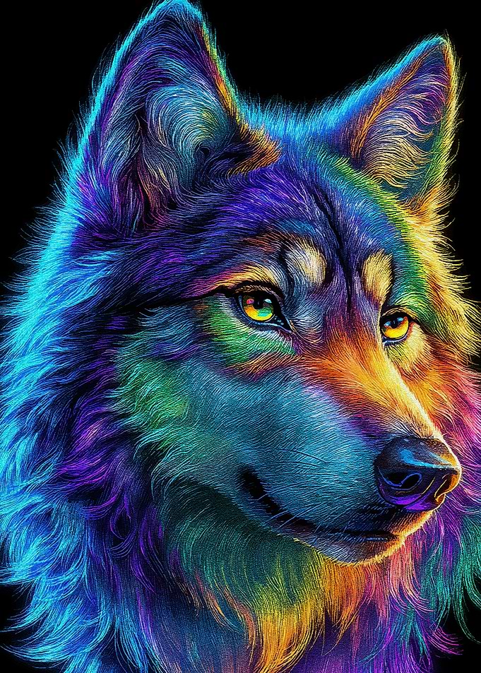 Rainbow Wolf Portrait