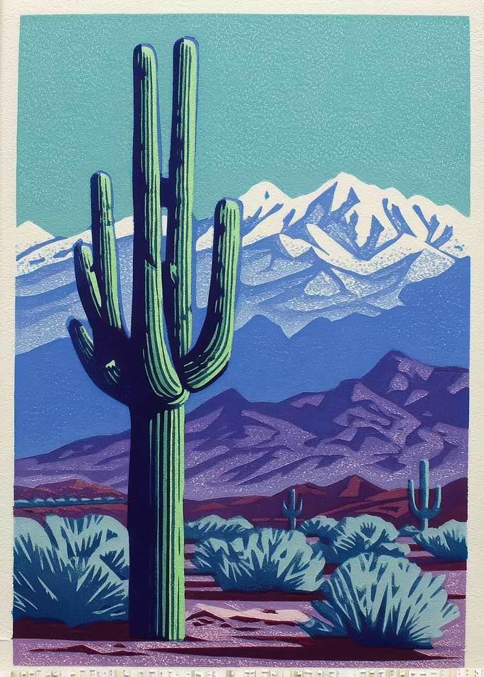 Saguaro Cactus and Mountains