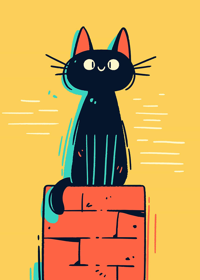 Black Cat on Brick Wall