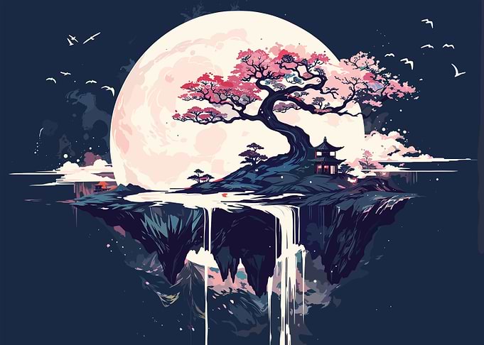 Floating Island with Cherry Blossom Tree