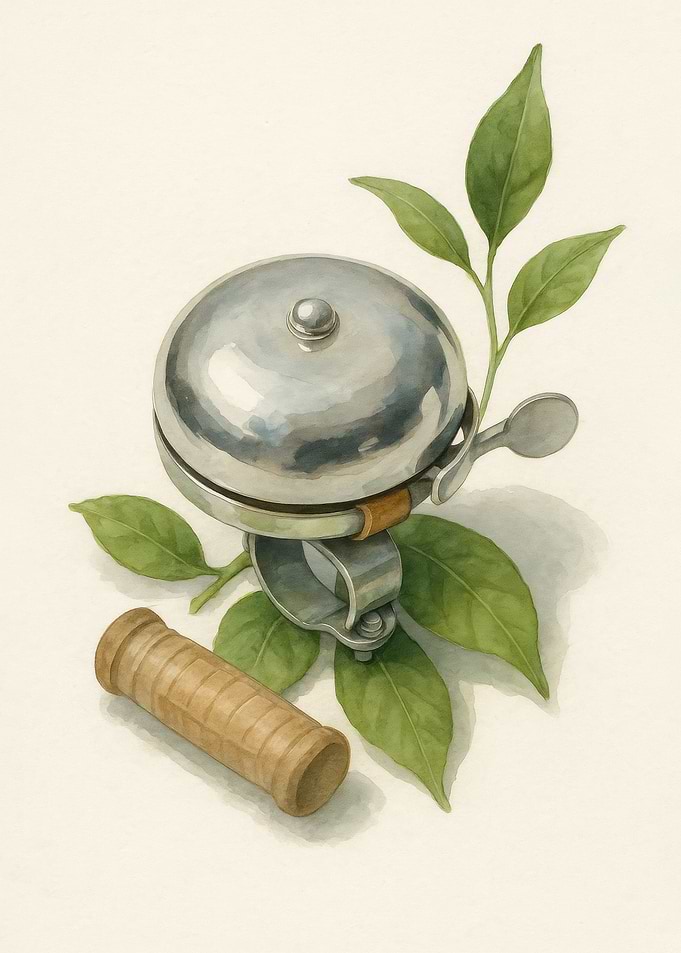 Vintage Bicycle Bell with Lemon Leaves – Watercolor Art