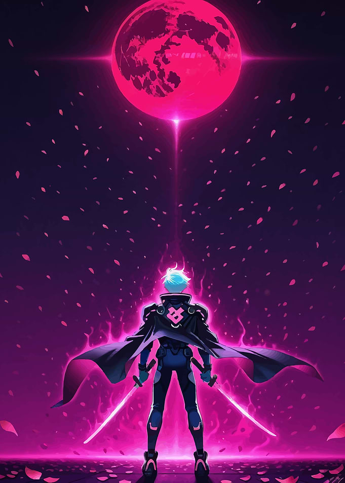 Cyberpunk Samurai Under Crimson Moon
