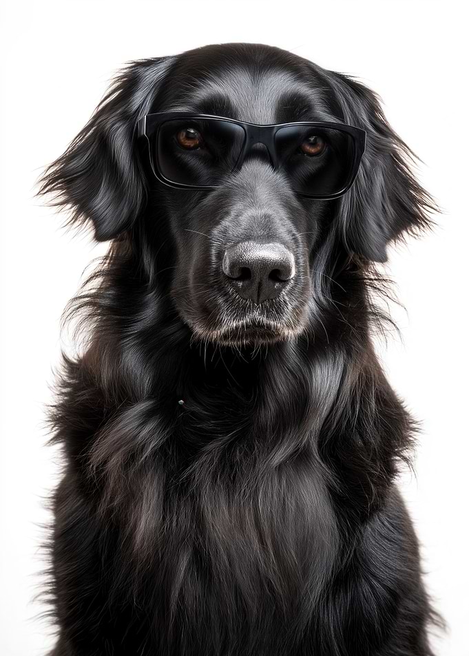 Cool Flat Coated Retriever Dog Wearing Sunglasses