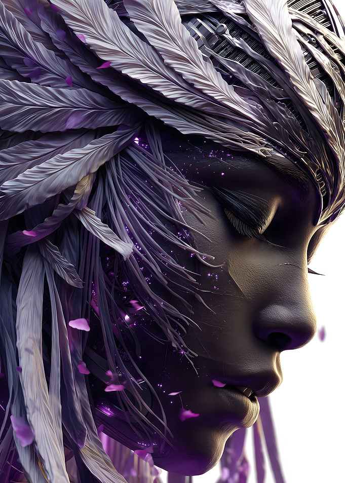 Digital Art Portrait with Feathers