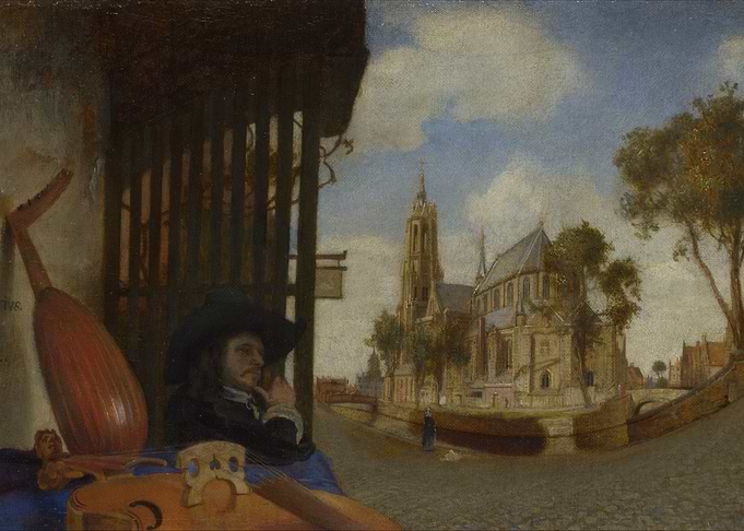Man with Lute and Church