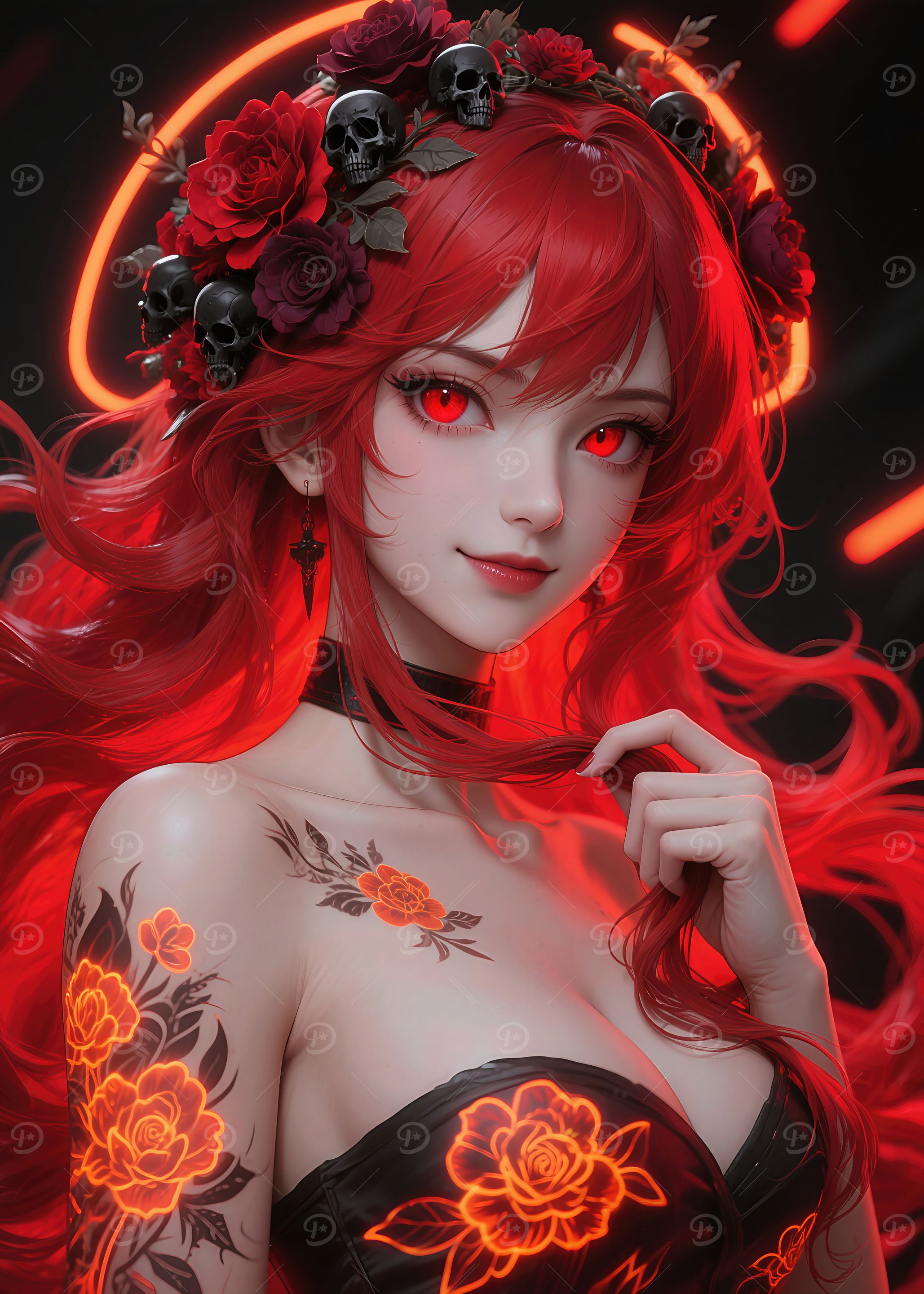 Scarlet – Fiery Confidence With Crimson Eyes and Red Hair