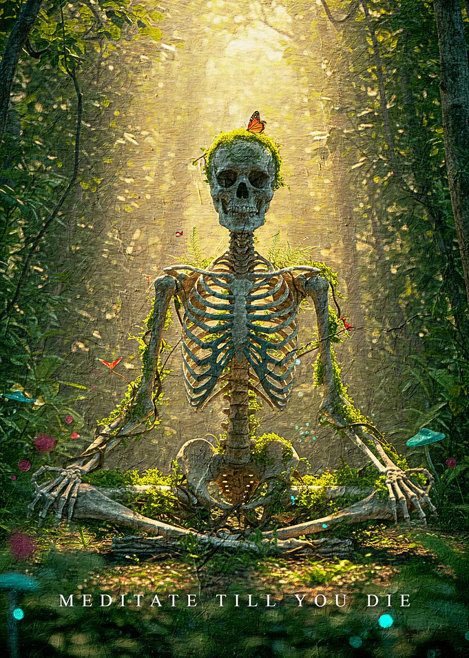 Skeleton Meditating in Forest