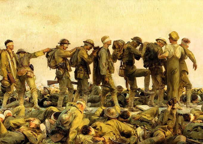 Blindfolded Soldiers in Battlefield